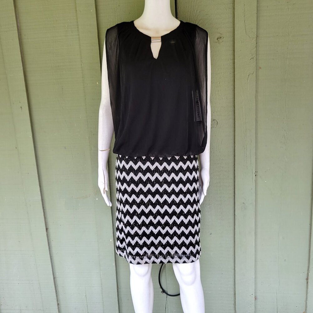 NWT PERCEPTIONS Bew York Blouson Chiffon Top Dress 12 Sparkly Zig Zag Skirt